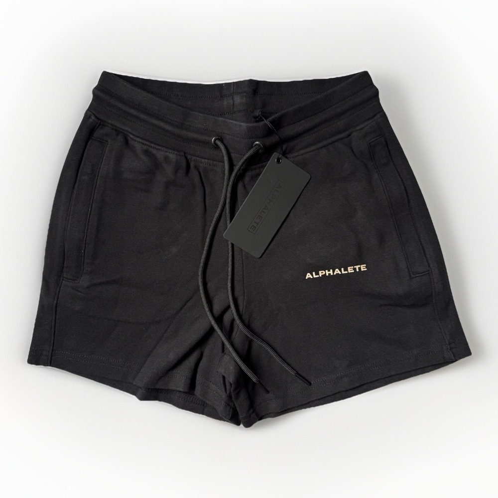NWT ALPHALETE Essential Core Womens S Athletic Sweat Shorts Black Gym Workout 4"